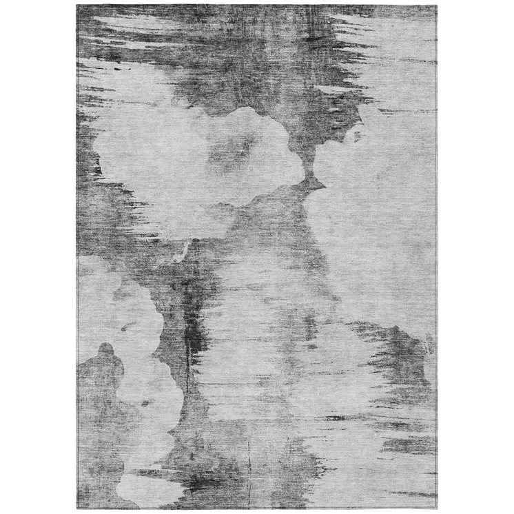 10' X 14' Gray Silver And Charcoal Abstract Washable Indoor Outdoor Area Rug