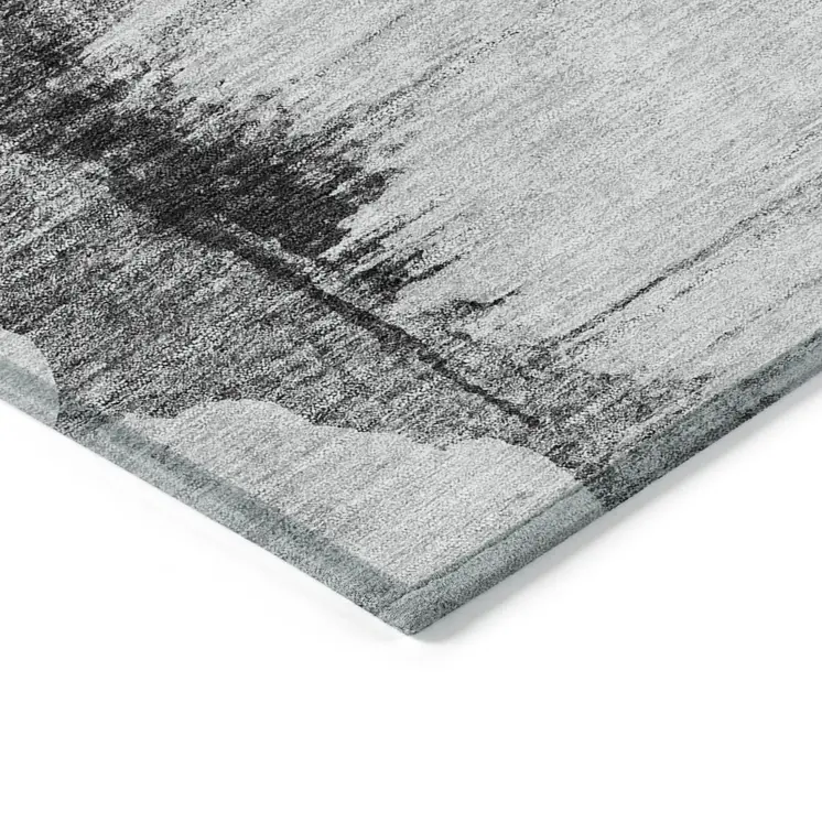 10' X 14' Gray Silver And Charcoal Abstract Washable Indoor Outdoor Area Rug