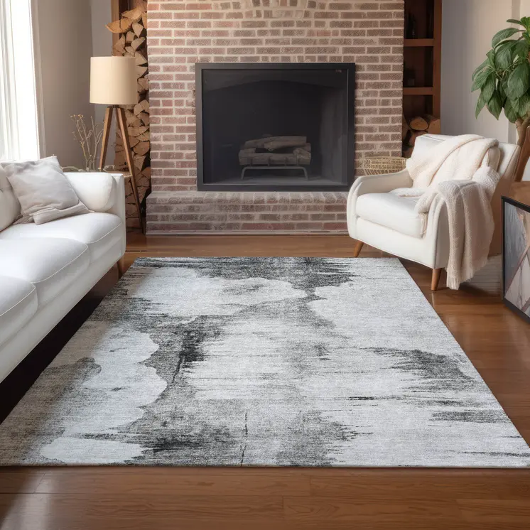 10' X 14' Gray Silver And Charcoal Abstract Washable Indoor Outdoor Area Rug