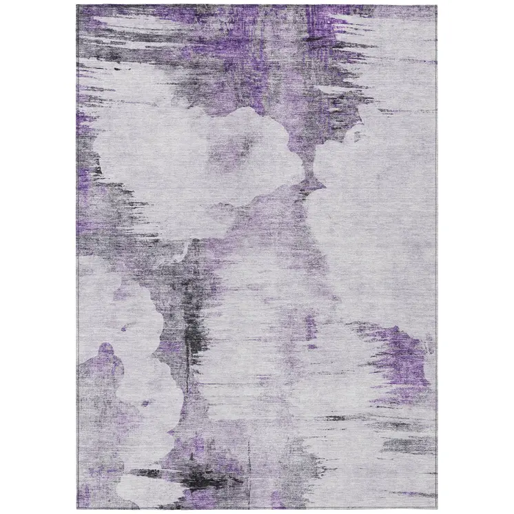 5' X 8' Purple Lavender And Gray Abstract Washable Indoor Outdoor Area Rug