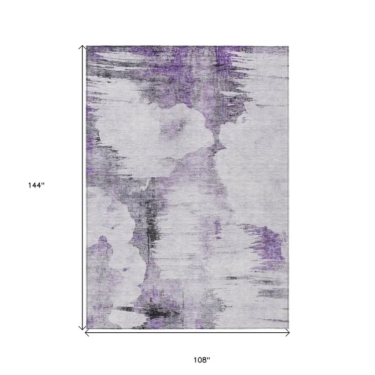 9' X 12' Purple Lavender And Gray Abstract Washable Indoor Outdoor Area Rug