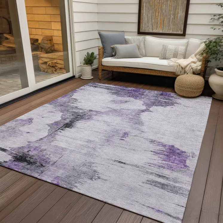 9' X 12' Purple Lavender And Gray Abstract Washable Indoor Outdoor Area Rug
