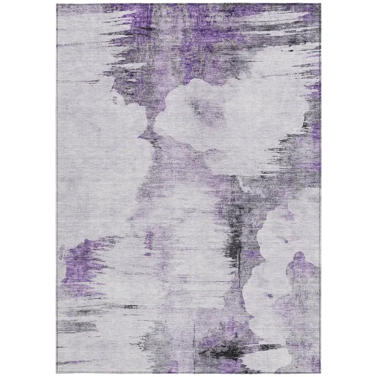 9' X 12' Purple Lavender And Gray Abstract Washable Indoor Outdoor Area Rug