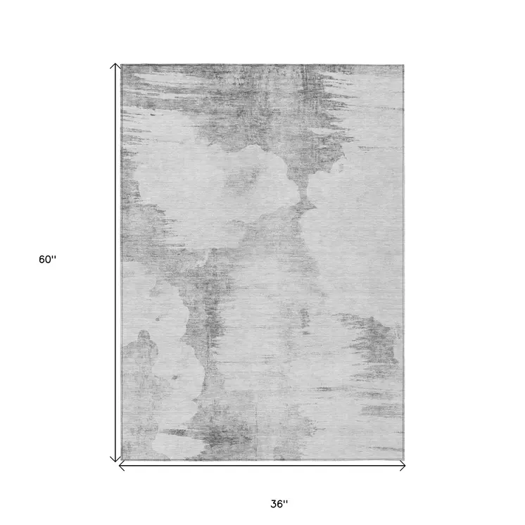 3' X 5' Silver Gray And Pewter Abstract Washable Indoor Outdoor Area Rug