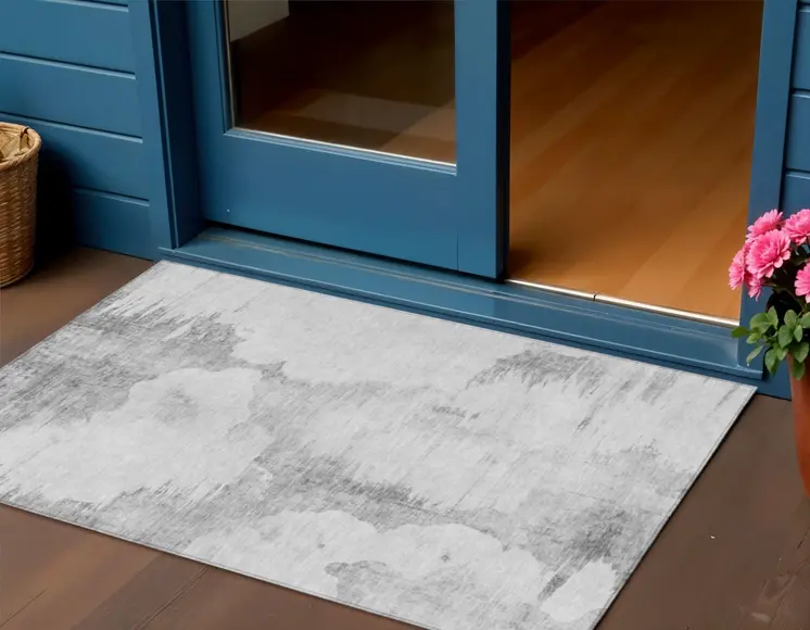 3' X 5' Silver Gray And Pewter Abstract Washable Indoor Outdoor Area Rug