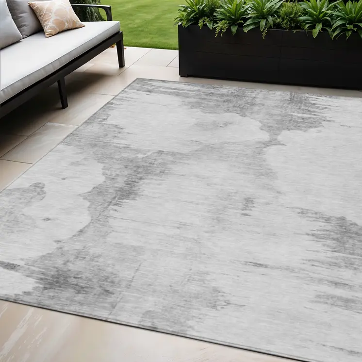 5' X 8' Silver Gray And Pewter Abstract Washable Indoor Outdoor Area Rug