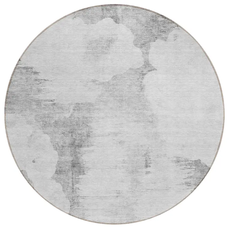 8' Silver Gray And Pewter Round Abstract Washable Indoor Outdoor Area Rug
