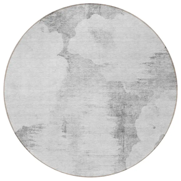 8' Silver Gray And Pewter Round Abstract Washable Indoor Outdoor Area Rug