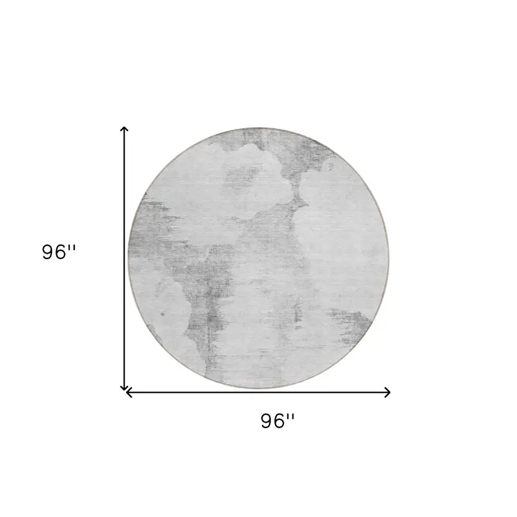 8' Silver Gray And Pewter Round Abstract Washable Indoor Outdoor Area Rug