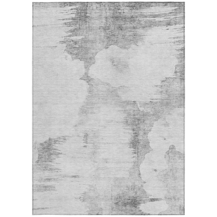 9' X 12' Silver Gray And Pewter Abstract Washable Indoor Outdoor Area Rug