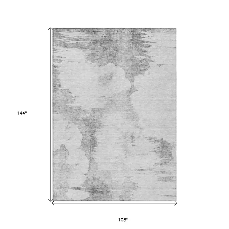 9' X 12' Silver Gray And Pewter Abstract Washable Indoor Outdoor Area Rug