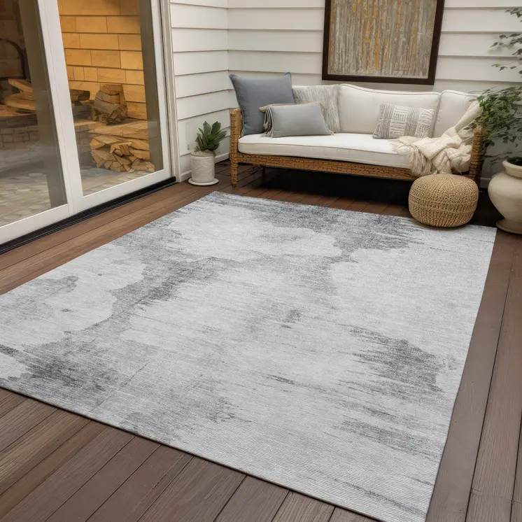 9' X 12' Silver Gray And Pewter Abstract Washable Indoor Outdoor Area Rug