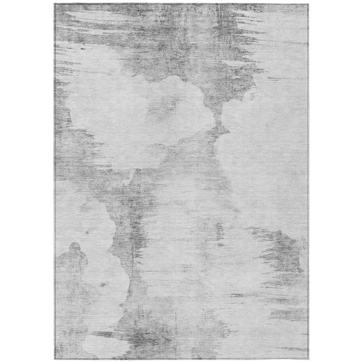 9' X 12' Silver Gray And Pewter Abstract Washable Indoor Outdoor Area Rug
