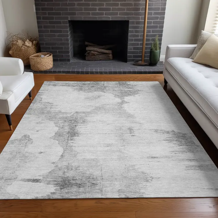 9' X 12' Silver Gray And Pewter Abstract Washable Indoor Outdoor Area Rug