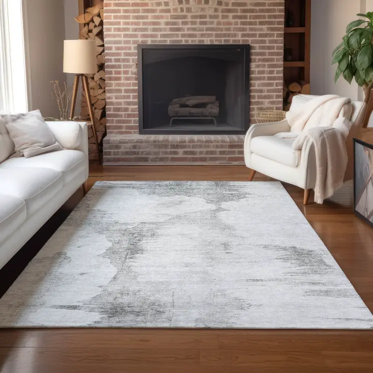 9' X 12' Silver Gray And Pewter Abstract Washable Indoor Outdoor Area Rug