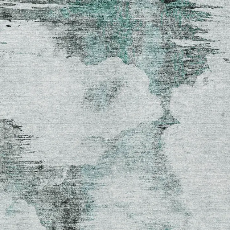 3' X 5' Teal Blue Silver And Gray Abstract Washable Indoor Outdoor Area Rug
