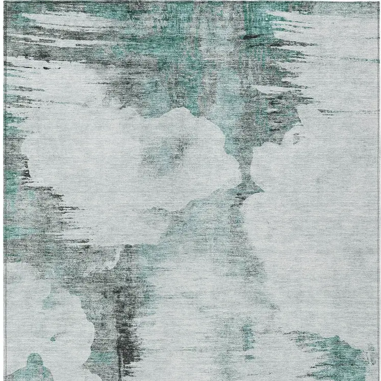 5' X 8' Teal Blue Silver And Gray Abstract Washable Indoor Outdoor Area Rug