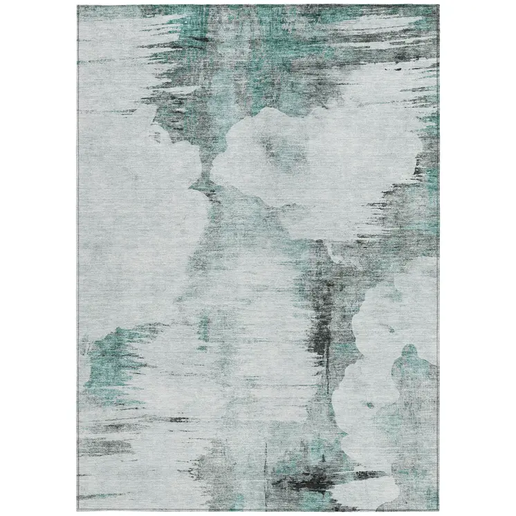 8' X 10' Teal Blue Silver And Gray Abstract Washable Indoor Outdoor Area Rug