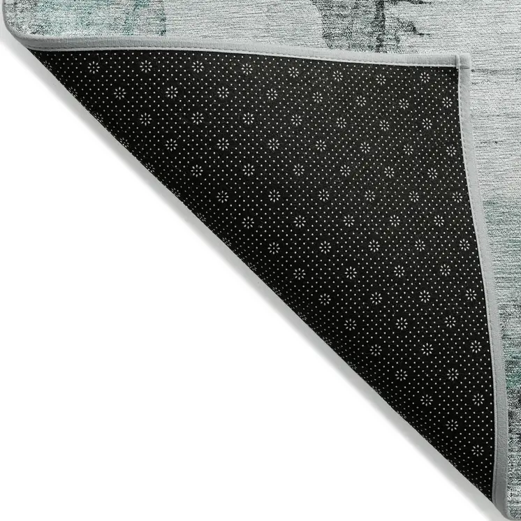 8' X 10' Teal Blue Silver And Gray Abstract Washable Indoor Outdoor Area Rug