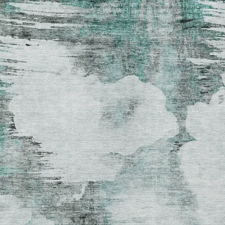 8' X 10' Teal Blue Silver And Gray Abstract Washable Indoor Outdoor Area Rug