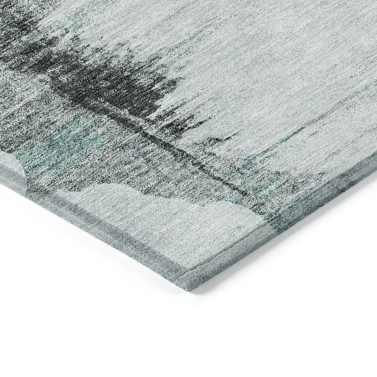 9' X 12' Teal Blue Silver And Gray Abstract Washable Indoor Outdoor Area Rug