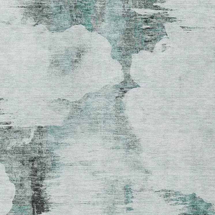 10' X 14' Teal Blue Silver And Gray Abstract Washable Indoor Outdoor Area Rug