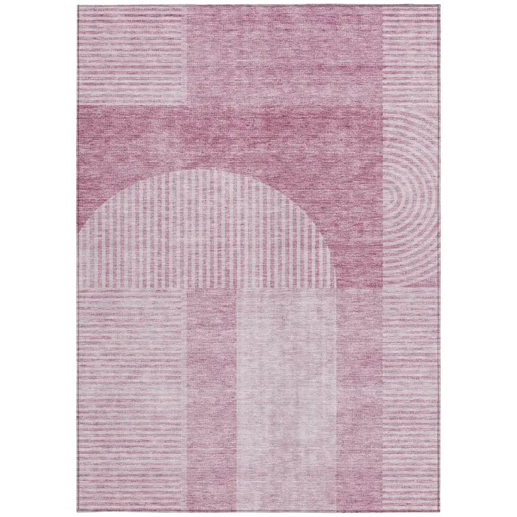 5' X 8' Blush Pink And Mauve Geometric Washable Indoor Outdoor Area Rug
