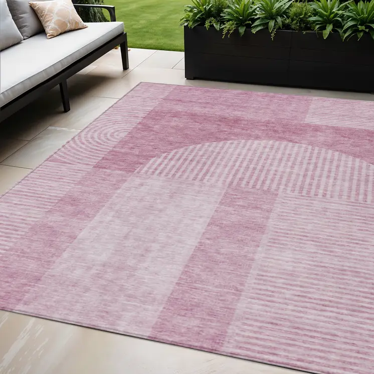 5' X 8' Blush Pink And Mauve Geometric Washable Indoor Outdoor Area Rug