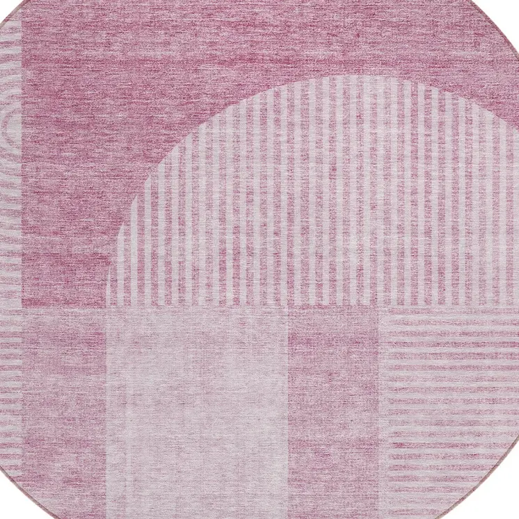 8' Blush Pink And Mauve Round Geometric Washable Indoor Outdoor Area Rug
