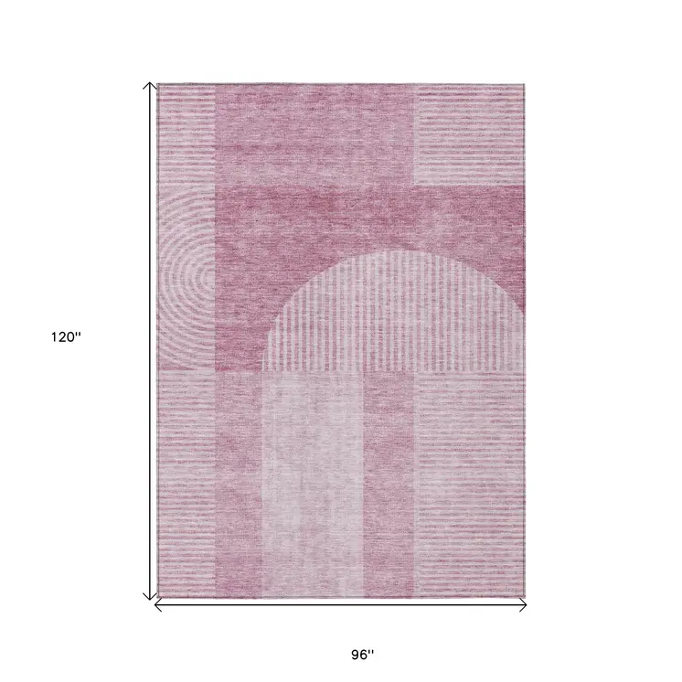 8' X 10' Blush Pink And Mauve Geometric Washable Indoor Outdoor Area Rug