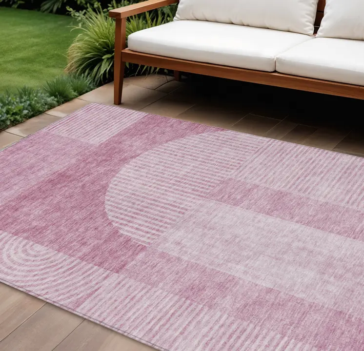 8' X 10' Blush Pink And Mauve Geometric Washable Indoor Outdoor Area Rug