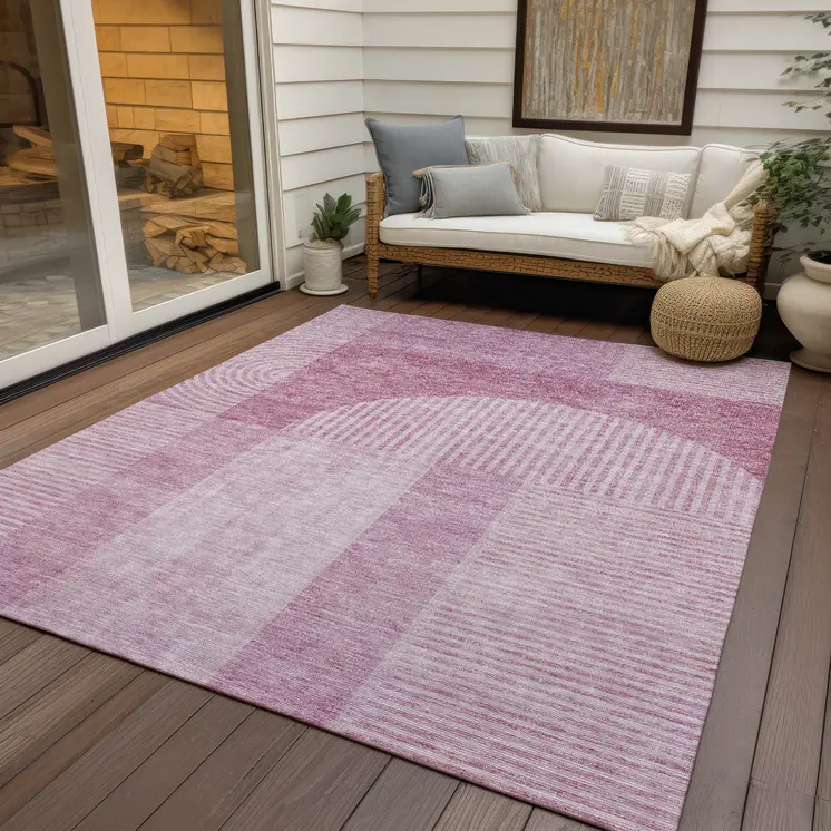 8' X 10' Blush Pink And Mauve Geometric Washable Indoor Outdoor Area Rug