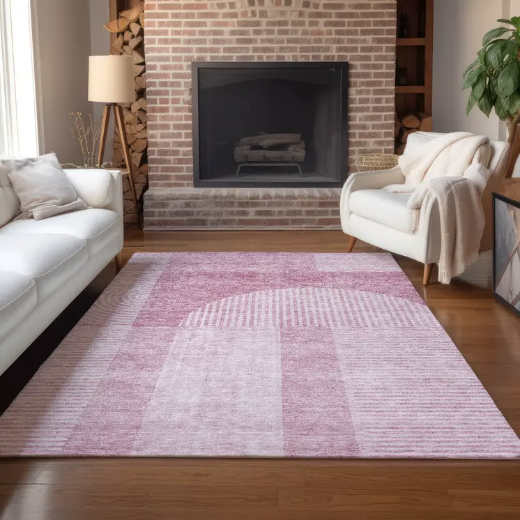 8' X 10' Blush Pink And Mauve Geometric Washable Indoor Outdoor Area Rug