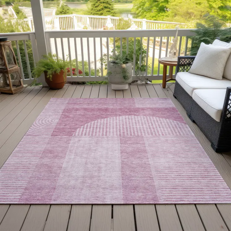 9' X 12' Blush Pink And Mauve Geometric Washable Indoor Outdoor Area Rug