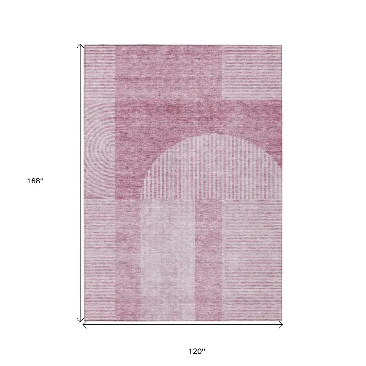 10' X 14' Blush Pink And Mauve Geometric Washable Indoor Outdoor Area Rug