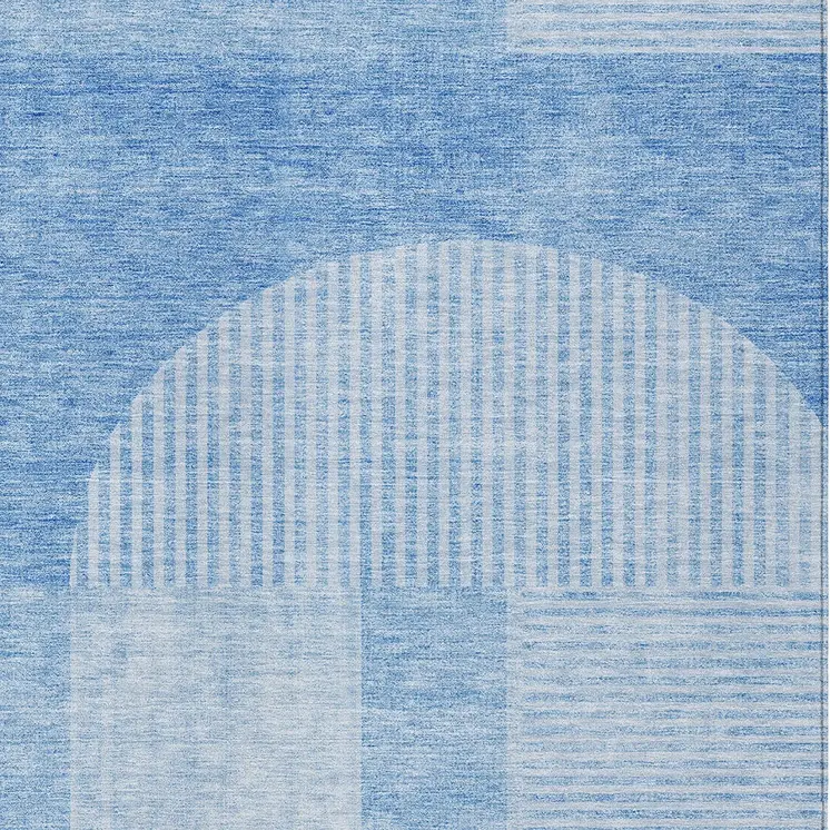 5' X 8' Sky Blue And Denim Blue Geometric Washable Indoor Outdoor Area Rug