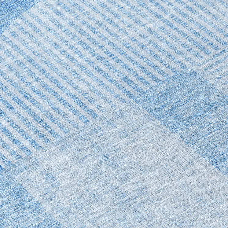8' Sky Blue And Denim Blue Round Geometric Washable Indoor Outdoor Area Rug