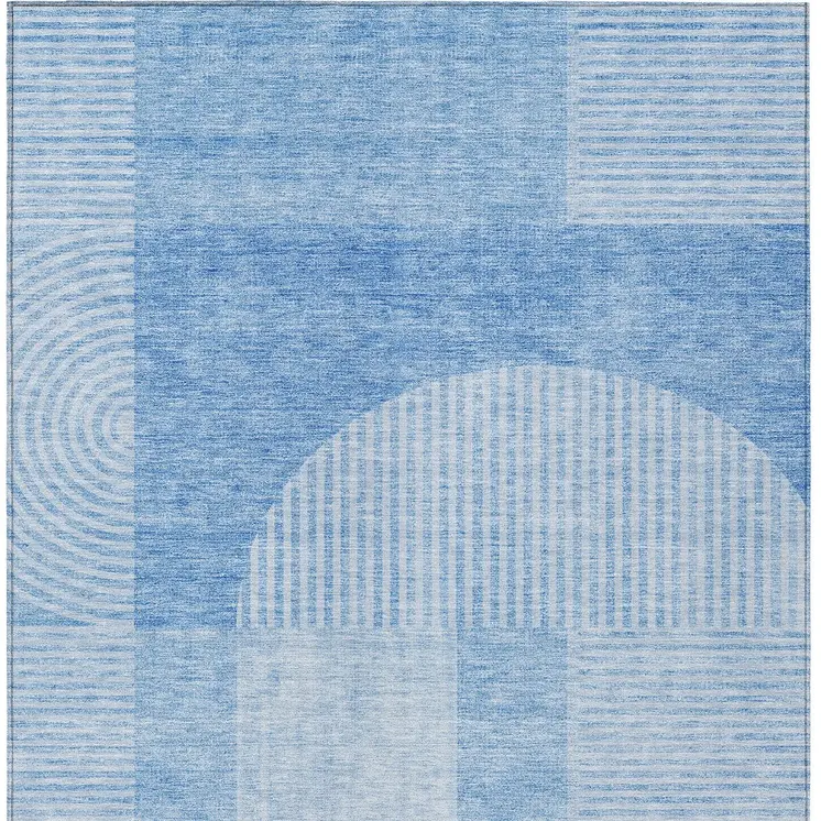 8' X 10' Sky Blue And Denim Blue Geometric Washable Indoor Outdoor Area Rug