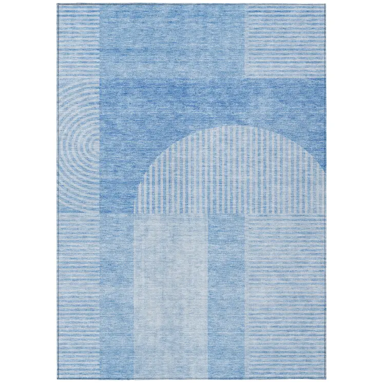 8' X 10' Sky Blue And Denim Blue Geometric Washable Indoor Outdoor Area Rug