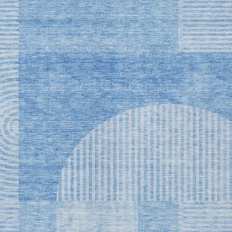 8' X 10' Sky Blue And Denim Blue Geometric Washable Indoor Outdoor Area Rug
