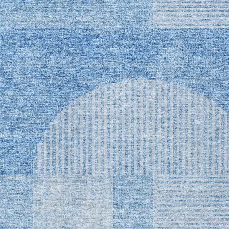 9' X 12' Sky Blue And Denim Blue Geometric Washable Indoor Outdoor Area Rug