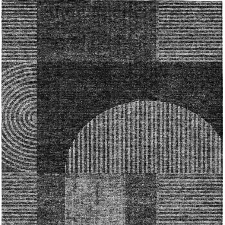 3' X 5' Charcoal Gray And Silver Geometric Washable Indoor Outdoor Area Rug