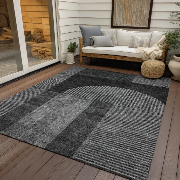 3' X 5' Charcoal Gray And Silver Geometric Washable Indoor Outdoor Area Rug