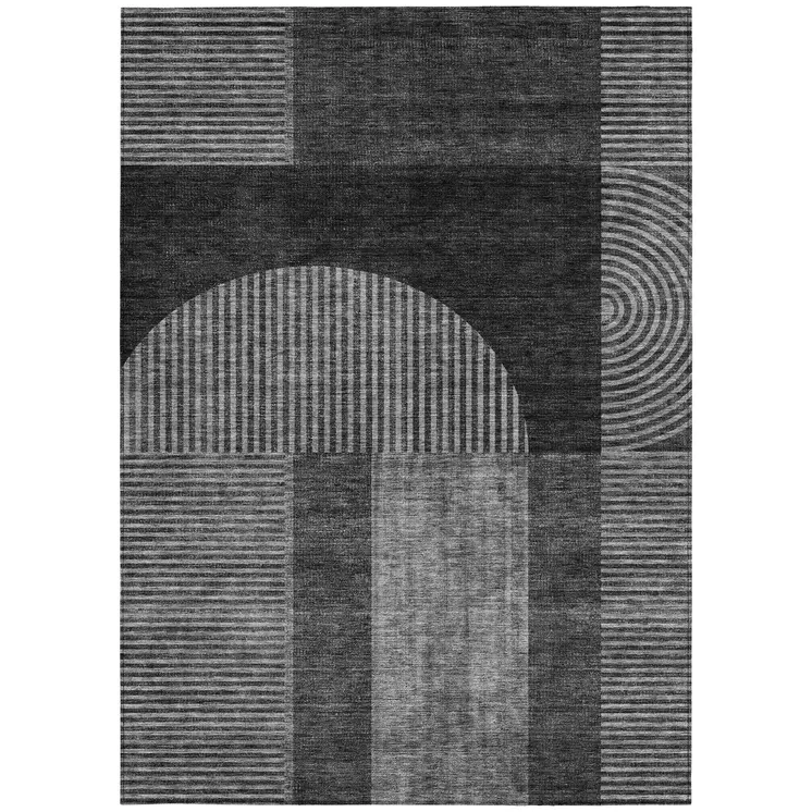 10' X 14' Charcoal Gray And Silver Geometric Washable Indoor Outdoor Area Rug