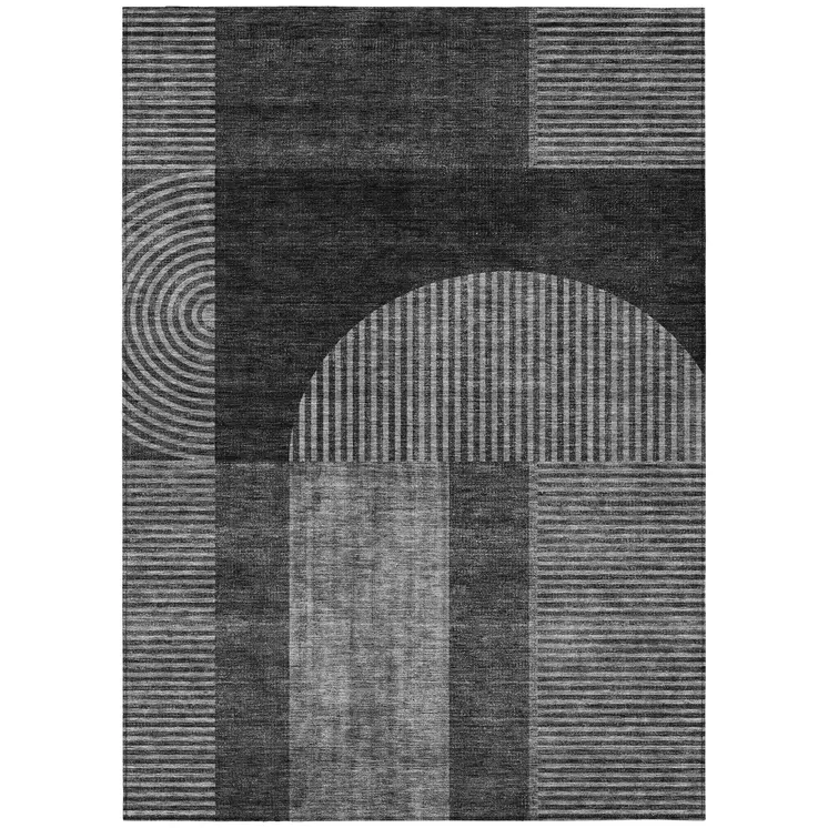 10' X 14' Charcoal Gray And Silver Geometric Washable Indoor Outdoor Area Rug