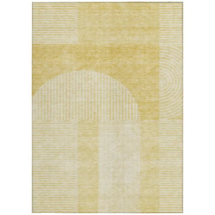 5' X 8' Gold Ivory And Yellow Geometric Washable Indoor Outdoor Area Rug