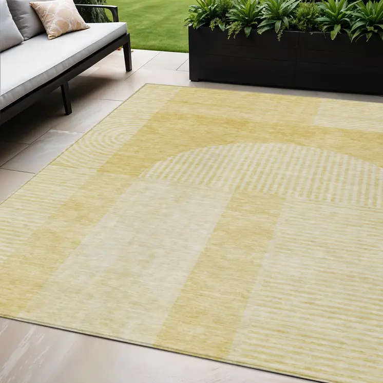 5' X 8' Gold Ivory And Yellow Geometric Washable Indoor Outdoor Area Rug