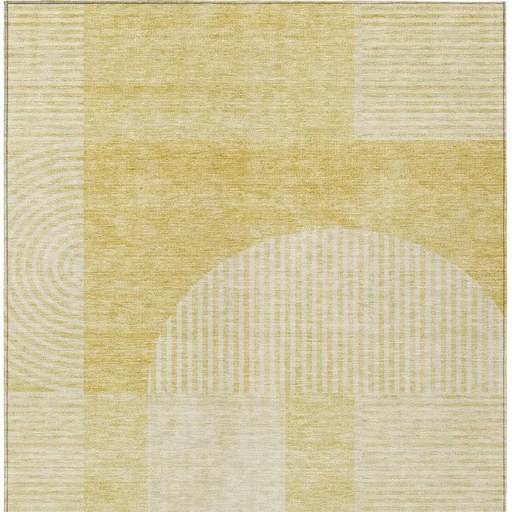 8' X 10' Gold Ivory And Yellow Geometric Washable Indoor Outdoor Area Rug