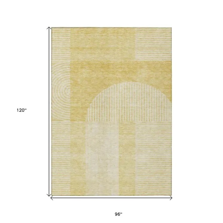 8' X 10' Gold Ivory And Yellow Geometric Washable Indoor Outdoor Area Rug