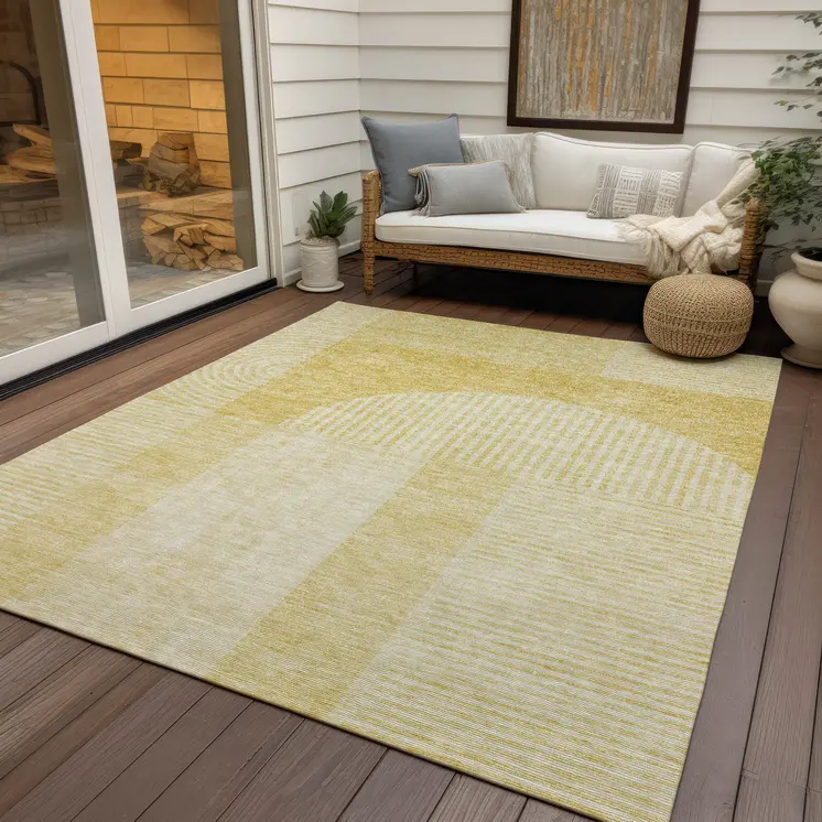 8' X 10' Gold Ivory And Yellow Geometric Washable Indoor Outdoor Area Rug